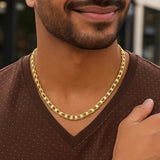 14k Yellow Gold Mens Necklace with Track Design Links (5.00 mm)