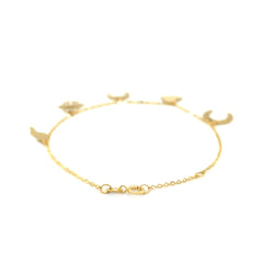 14k Yellow Gold 7 inch Bracelet with Polished Charms