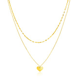 14k Yellow Gold 18 inch Two Strand Necklace with Heart Pendant