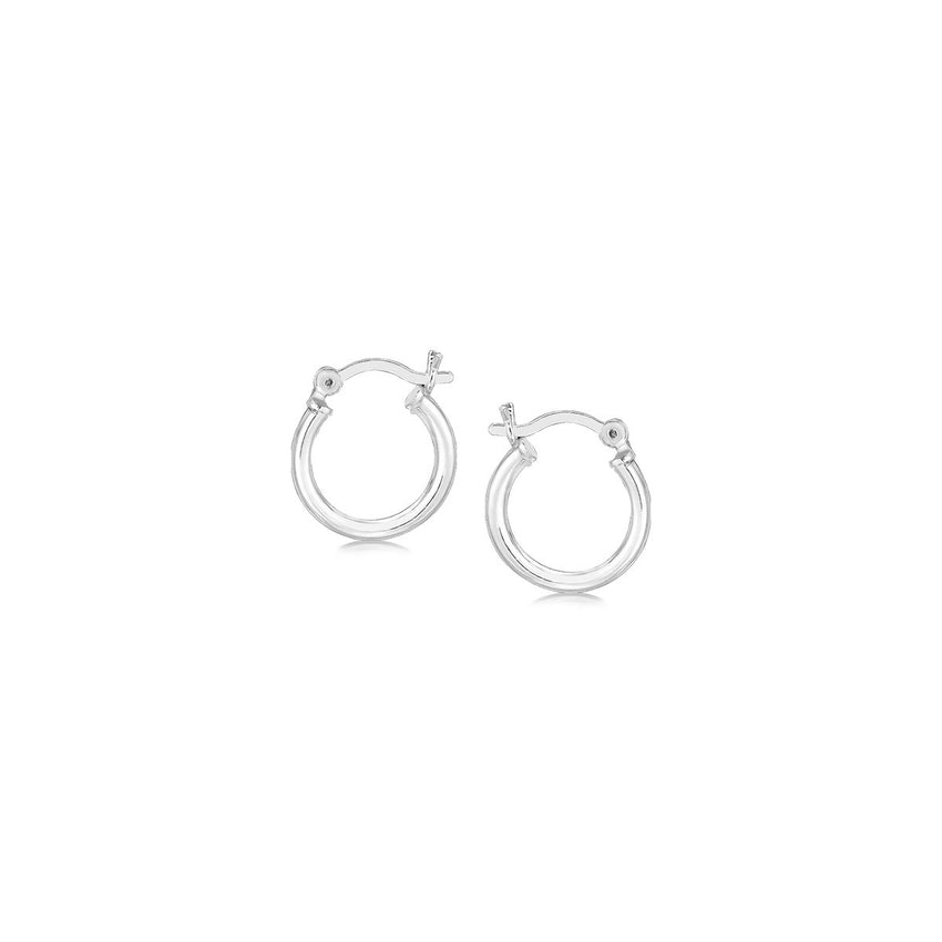 Sterling Silver Rhodium Plated Thin and Small Polished Hoop Earrings (2x10mm)