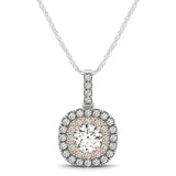 14k White And Rose Gold Cushion Shape Halo Diamond Pendant (1/2 cttw)