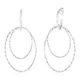 Sterling Silver Double Oval Textured Dangle Earrings
