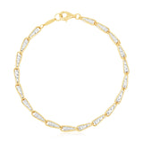 14k Two Tone Gold High Polish Diamond Cut Link Chain Bracelet