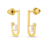 14k Yellow Gold J Hoop Pearl Earrings