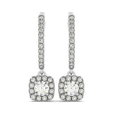 Cushion Shape Halo Style Diamond Drop Earrings in 14k White Gold (1/2 cttw)