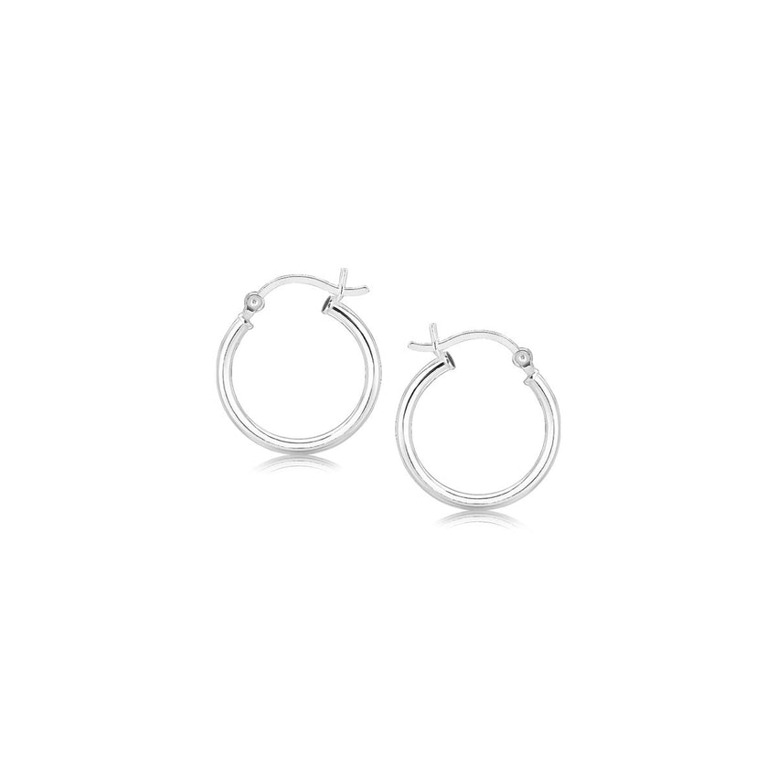 Polished Sterling Silver and Rhodium Plated Hoop Earrings (2x15mm)