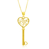 14k Yellow Gold Skeleton Key Style LOVE Pendant