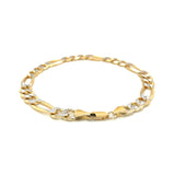7.0mm 14K Yellow Two Tone Solid Pave Figaro Bracelet