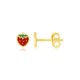 14k Yellow Gold Enameled Strawberry Childrens Earrings