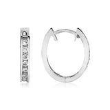 Sterling Silver Oval Hoop Earrings with Cubic Zirconias(3x15mm)