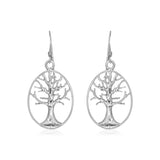 Sterling Silver Oval Round Tree of Life Earrings