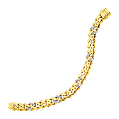 14k Yellow Gold Polished Curb Chain Bracelet with Diamonds