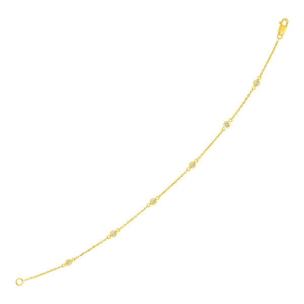 14k Yellow Gold 7 inch Bracelet with Diamond Stations