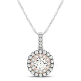 Round Shape Halo Diamond Pendant in 14k White and Rose Gold (1/2 cttw)