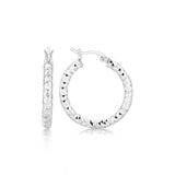 Sterling Silver Faceted Style Hoop Earrings with Rhodium Finishing(3x20mm)