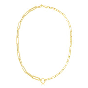 14k Yellow Gold High Polish Elongated Paperclip Chain Circle Necklace