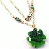 Dark Green Sparkly Crystal Lucky Clover Necklace by Alexa Martha Designs