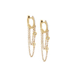 Diamond Double Bezel Drop Chain Huggie Earring 14K by By Adina Eden