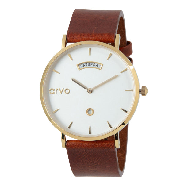 Arvo Awristacrat Watch-Gold-Saddle Leather Band by Arvo