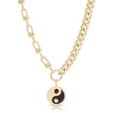 Dual Chain Necklace With Lage Enamel Yin Yang Pendant by eklexic
