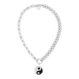 Dual Chain Necklace With Lage Enamel Yin Yang Pendant by eklexic