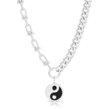 Dual Chain Necklace With Lage Enamel Yin Yang Pendant by eklexic