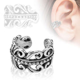 Carved Swirls Rhodium Plated Brass Non Piercing Ear Cuff by Fashion Hut Jewelry