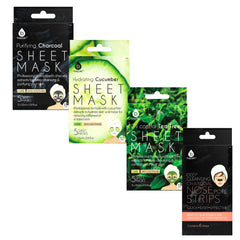 Ultimate Skincare Bundle: Charcoal Sheet Mask + Tea Tree Sheet Mask + Cucumber Sheet Masks +  Cleansing Charcoal Nose Pore Strip by Pursonic