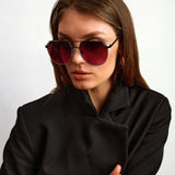 Farrah - Black Frame Ruby Lens Square Aviator Sunglasses by TopFoxx