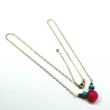 Pink Chalcedony Drop and Turquoise Gold Filled Necklace
