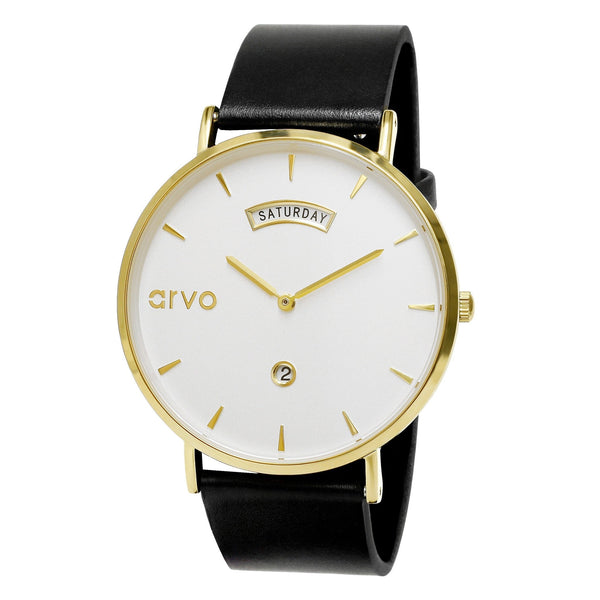 Arvo Awristacrat Watch - Gold - Black Leather Band by Arvo