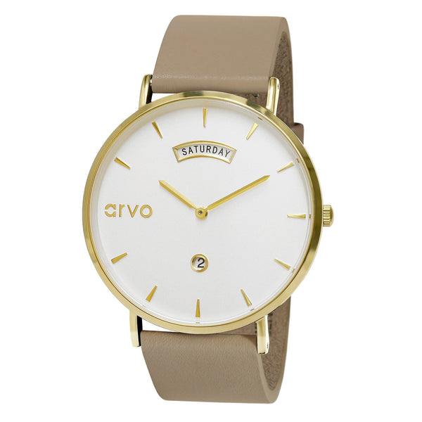 Arvo Awristacrat Watch - Gold - Nude Leather Band by Arvo