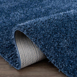 Faina Solid Dark Blue Shag Rug Washable