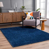 Faina Solid Dark Blue Shag Rug Washable