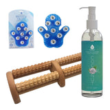 Pursonic Relaxation Gift Bundle: Palm Shaped Massage Glove, Wooden Foot Massager, and Fractionated Coconut Oil by Pursonic