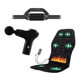 Ultimate Relaxation Bundle: Heated Chair Mat, Rechargeable Rolling Massager, and 3-Speed Massage Gun