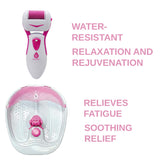 Ultimate Foot Care Bundle: Foot Spa Massager with Tea Tree Oil Foot Salt Scrub (Warming Function), Battery Operated Callus Remover, Foot Spa, and Foot Smoother by Pursonic