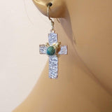 Hammered Copper Cross Earrings with Turquoise Beads by Alexa Martha Designs