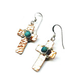 Hammered Copper Cross Earrings with Turquoise Beads by Alexa Martha Designs