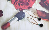 Hammered Pointed Oval Hoop Lava Rock Bead Earrings by Alexa Martha Designs