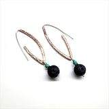 Hammered Pointed Oval Hoop Lava Rock Bead Earrings by Alexa Martha Designs