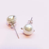 Handmade 10mm Lustrous Baroque Freshwater Pearl Silver Spiral Studs
