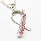 Handmade 2025 Breast Cancer Awareness Pink Crystal Ribbon Necklace