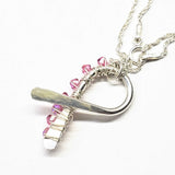 Handmade 2025 Breast Cancer Awareness Pink Crystal Ribbon Necklace