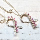 Handmade 2025 Breast Cancer Awareness Pink Crystal Ribbon Necklace