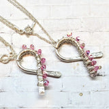Handmade 2025 Breast Cancer Awareness Pink Crystal Ribbon Necklace