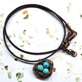 Handmade Copper Robin Nest Necklace with Up To 5 Beads