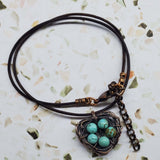 Handmade Copper Robin Nest Necklace with Up To 5 Beads