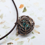 Handmade Copper Robin Nest Necklace with Up To 5 Beads