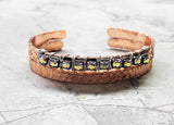 Silver Wire Wrapped Crystal Textured Copper Cuff Set